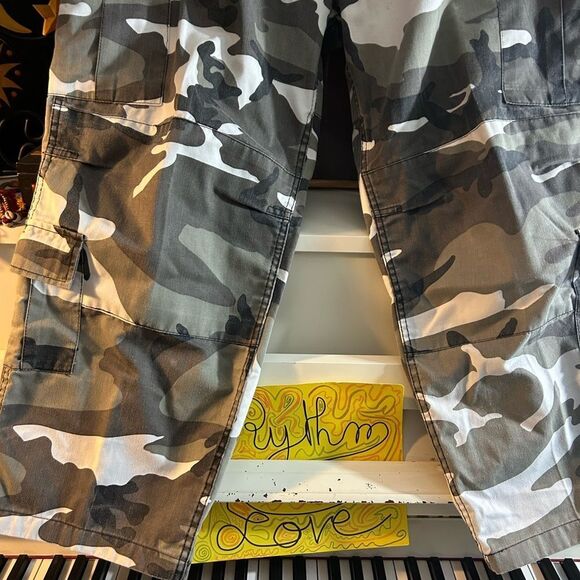 Vintage 90s Y2K Men's Gray Camouflage Cargo Pants 47"-51" - Picture 12 of 16